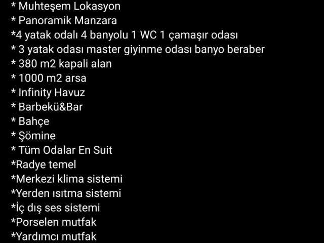 Girne Amerikan Ünüversitesi dağ yamacı bölgesinde, panaromik dağ ve deniz manzaralı teslime hazır 4+1 , 1000 m2 bahçeli ve havuzlu villa.