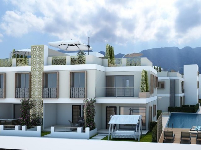 Top floor terraced floor 1+1 65m2 ready to move on the site with pool overlooking the sea. 