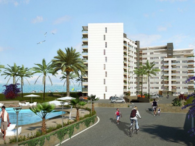 Kyrenia Eziç Penuts area 140 m2 mountain and sea view, 3+1 3rd floor apartment. Complex with pool, security available. 