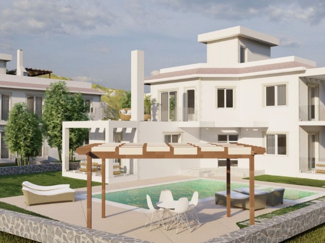 2+1 FLATS AND 3+1 VILLA WITH PRIVATE POOL FOR SALE IN GIRNE ALSANCAK IN PROJECT PHASE