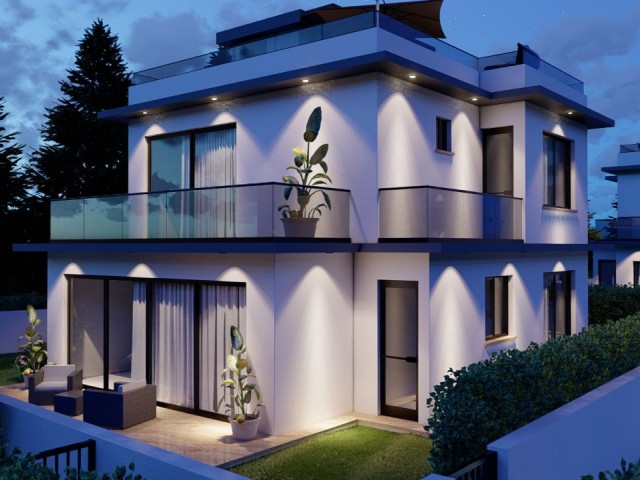 3+1 VILLAS WITH SHARED POOL IN THE PROJECT PHASE FOR SALE IN KYRENIA LAPTA SEASON WALKING PARK 300 m2