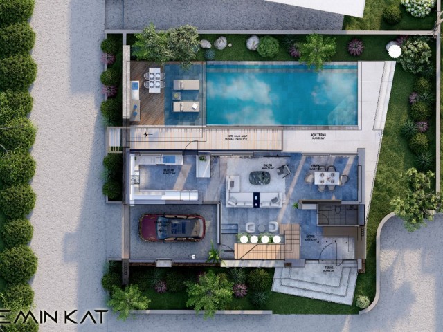 Kyrenia Alsancak. (in der Nähe von Merit Hotels Junction, oberer Teil der Straße) 4+1 Villen mit moderner Architektur, Garten und Pool... Wir können Ihr FAHRZEUG.WOHNUNGEN.LAND einbeziehen...