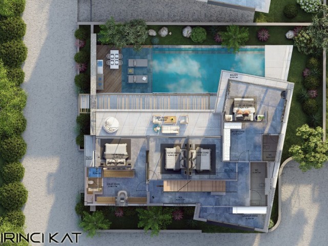 Kyrenia Alsancak. (in der Nähe von Merit Hotels Junction, oberer Teil der Straße) 4+1 Villen mit moderner Architektur, Garten und Pool... Wir können Ihr FAHRZEUG.WOHNUNGEN.LAND einbeziehen...