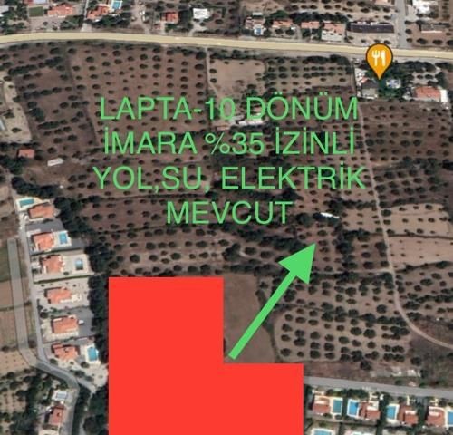 GİRNE LAPTA'DA DENİZ MANZARALI YOLU SUYU VE ELEKTİRİĞİ MEVCUT OLAN 10 DÖNÜM İMARA AÇIK SATLIK ARAZİ