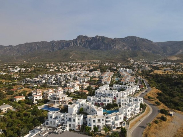 Kyrenia Alsancak; Furnished Apartment with Mountain Sea View in a Site with Shared Pool