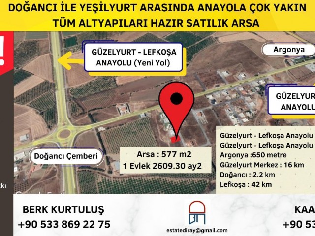 GRUNDSTÜCK GEEIGNET FÜR VILLENBAU IN DER NÄHE DER HAUPTSTRASSE VON GÜZELYURT-LEFKOŞA IN DER REGION LEFKE DOĞANCI