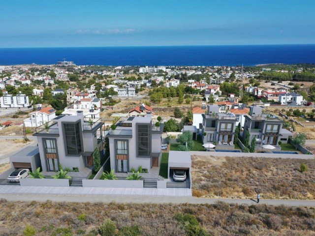 Hochhausvillen mit Berg- und Meerblick und privaten Pools in Çatalköy.