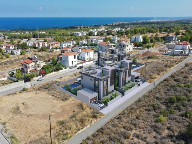 High-rise villas with mountain and sea views and private pools in Çatalköy.