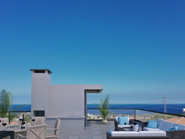 High-rise villas with mountain and sea views and private pools in Çatalköy.