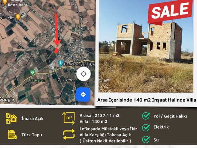 ‼️GAZİVERENDE 2137.11 m2 BÜYÜKLÜĞÜNDE ARSA İÇERİSİNDE 140 m2 İNŞAAT HALİNDE SATILIK VİLLA ‼️