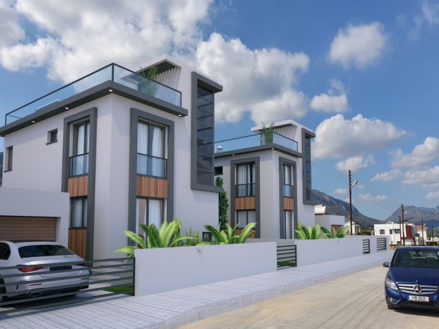High-rise villas with mountain and sea views and private pools in Çatalköy.
