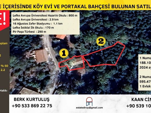 LEFKEDE İÇERİSİNDE KÖY EVİ VE PORTAKAL BAHÇESİ BULUNAN SATILIK ARAZİ