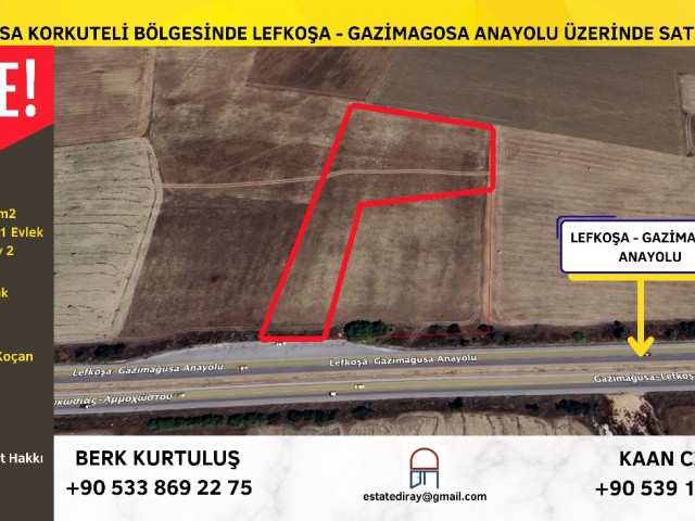 ‼️GAZİMAGOSA KORKUTELİ BÖLGESİNDE LEFKOŞA - GAZİMAGOSA ANAYOLUÜZERİNDE SATILIK ARAZİ ‼️