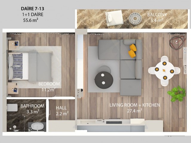 1+1 FLATS FOR SALE IN THE PROJECT PHASE IN KYRENIA ALSANCAK REGION