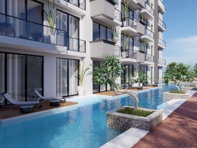 PRIVATE BEACH FLATS FOR SALE IN LEFKE GAZİVEREND FROM A SEAFRONT PROJECT