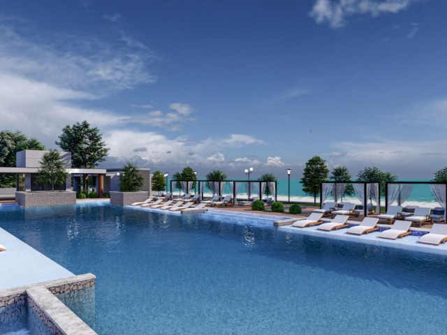 PRIVATE BEACH FLATS FOR SALE IN LEFKE GAZİVEREND FROM A SEAFRONT PROJECT