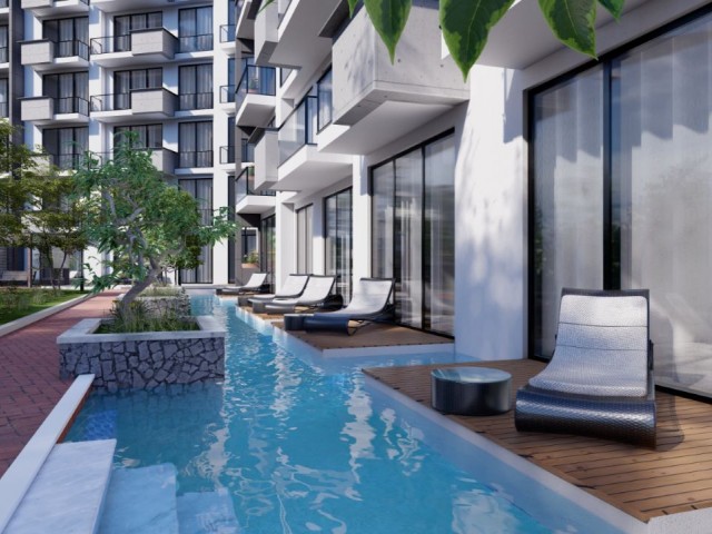 PRIVATE BEACH FLATS FOR SALE IN LEFKE GAZİVEREND FROM A SEAFRONT PROJECT