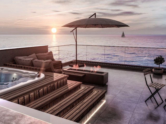Kyrenia, Esentepe 2+1 Luxuswohnung direkt am Strand zum Verkauf mit Whirlpool