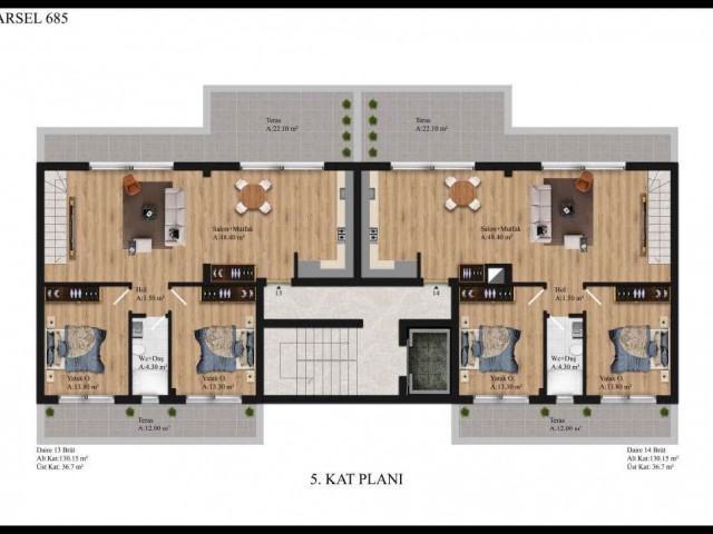 آپارتمان با طراحی مدرن 2+1 برای فروش در مرکز گیرنه، قبرس