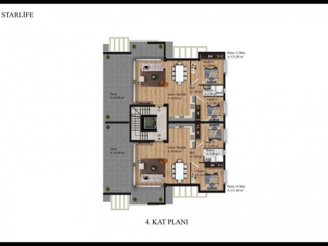 2+1 Modern gestaltete Wohnungen zu verkaufen in Kyrenia Centre, Zypern ** 