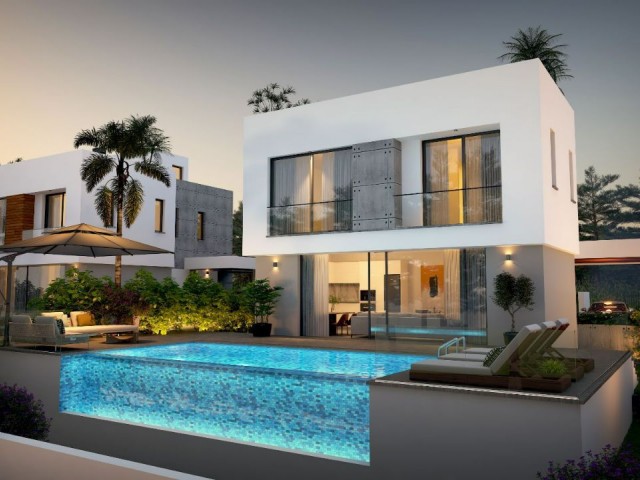 4+1 Triplex Villas with Turkish Title Sea View for Sale in Cyprus - Kyrenia - Çatalköy