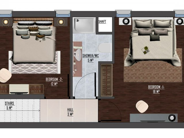 2+1 Doppeldachterrassenvillen zum Verkauf in Zypern – Kyrenia – Çatalköy, nur wenige Gehminuten vom Meer entfernt