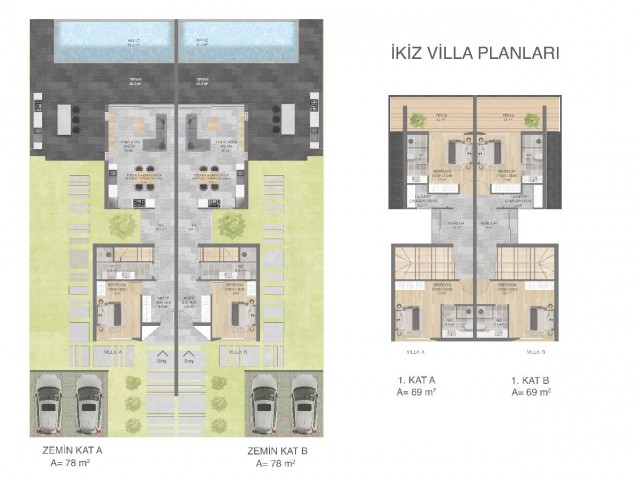 3+1 modern gestaltete Doppelhaushälfte zum Verkauf in Lapta, Kyrenia, Zypern