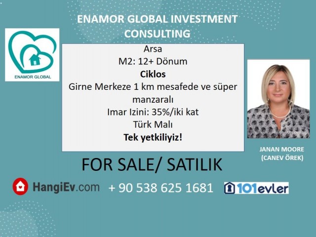 KKTC Ciklos Mevki Satılik 12 Dönüm Kesilmez Deniz ve Dağmanzaralı Türk Malı %35 2 Kat İmar Muhteşem 