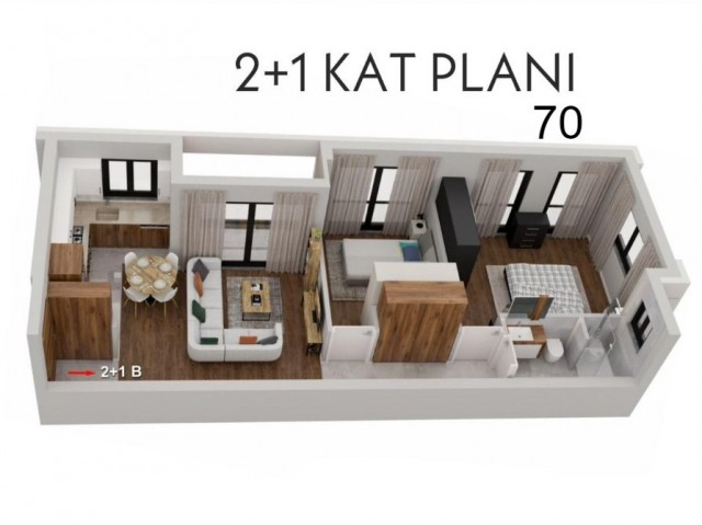 آپارتمان 2+1 برای فروش با چشم انداز عالی در منطقه لاپتا گیرنه