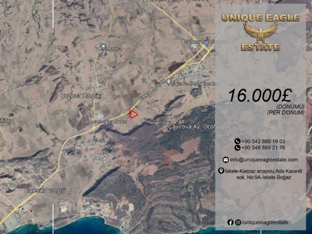 30.934 SQUARE METER FOR SALE LAND ON ISKELE-KARPAZ MAIN ROAD £16.000 PER DONUM