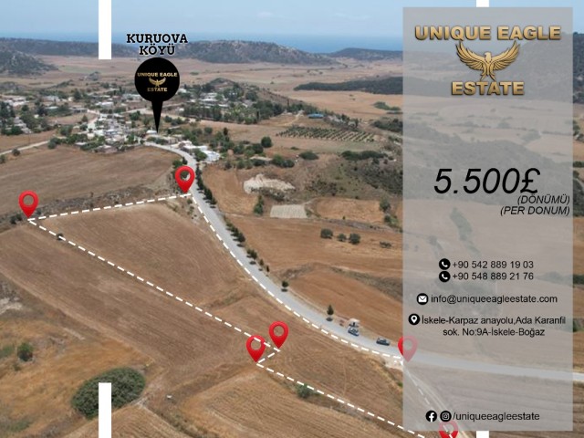 9.700 SQUARE METER FOR SALE LAND WITH TURKISH TITLE DEED IN KURUOVA-KARPASIA  PER DONUM 