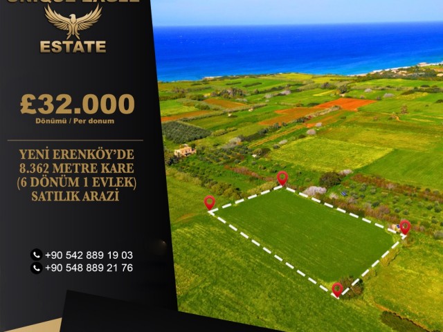 FOR SALE 8,362 SQUARE METERS (6 DOMUMS 1 EVLEK) LAND IN YENİ ERENKÖY £32,000 PER DONUM