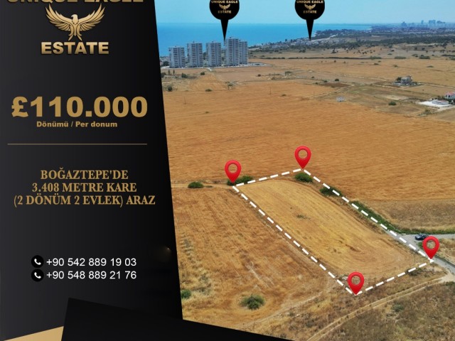 BOĞAZTEPE'DE 3.408 METRE KARE (2 DÖNÜM 2 EVLEK) ARAZİ £110.000 DÖNÜMÜ