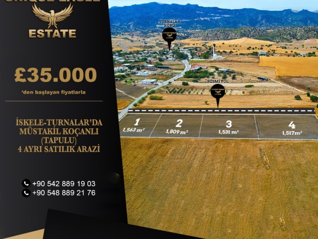 FOR SALE 4 SEPARATE PLOTS WITH INDIVIDUAL DEEDS IN ISKELE-TURNALAR STARTING FROM £35,000