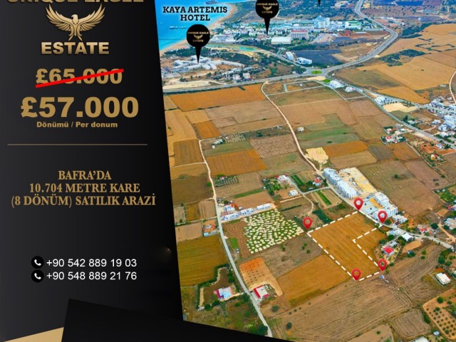 BAFRA’DA 10.704 METRE KARE (8 DÖNÜM) SATILIK ARAZİ DÖNÜMÜ £65.000'DEN £57.000 DÜŞTÜ!