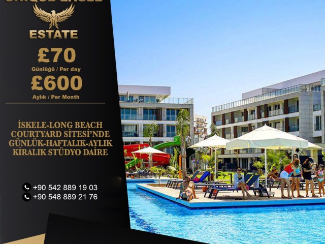 İSKELE-LONG BEACH COURTYARD SİTESİ’NDE GÜNLÜK-HAFTALIK-AYLIK KİRALIK STÜDYO DAİRE 