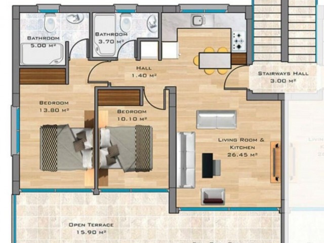 Unglaubliche Gelegenheit, eine 2-Zimmer-Wohnung auf dem begehrten Grundstück der Malediven in Bahceli zu erwerben. Die Wohnung verfügt über eine hervorragende Aussicht, die Sie vom Balkon oder der großzügigen Dachterrasse aus genießen können. Der Standort verfügt außerdem über unglaubliche Einrichtu