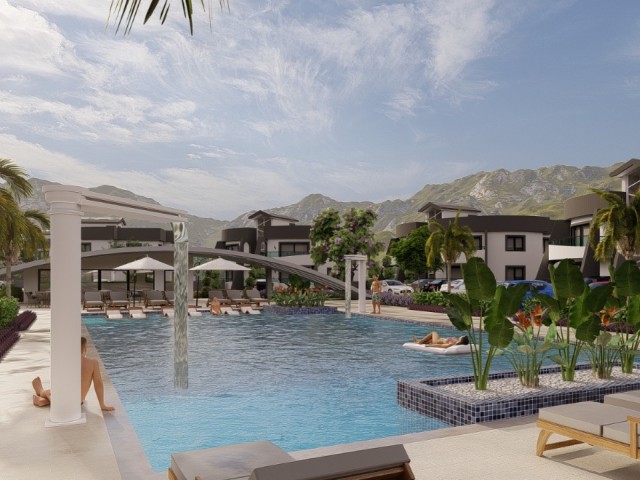 1 + 1 Apartment for Sale on a Site with a Pool in Kyrenia Edremit ** 