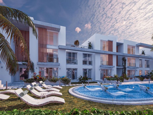 1+1 Wohnungen zum Verkauf in Olive Court 2 neue Wohnanlage.  Yeni Bogazici, Famagusta, Nordzypern. 