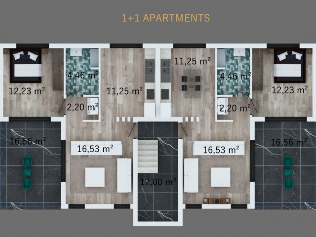 کاهش قیمت! آپارتمان 1+1 با تراس اختصاصی در بوآز.