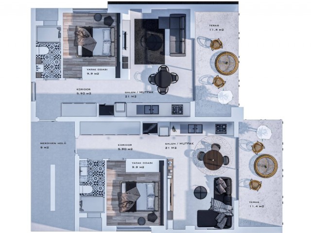 Apartment 1+1 Girne, Bahceli