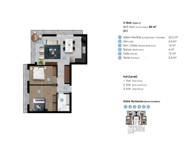 Apartment 2+1 in Girne
