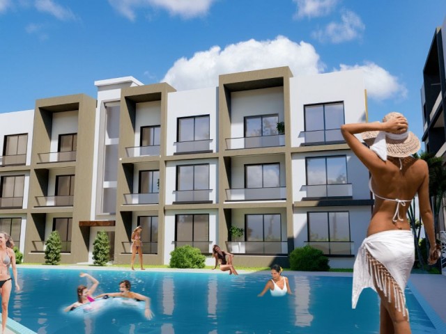 1+1 Wohnung zum Verkauf in einem Komplex mit Swimmingpool. Çanakkale, Famagusta.