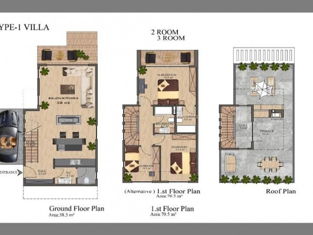 Villa zum Verkauf 2+1(3+1) in Lapta