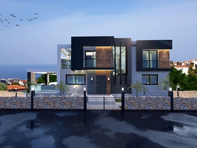 Girne Arapköyde satılık 4 yatak odalı havuzlu 1154 m2 arazi içerisinde satılık modern villa.