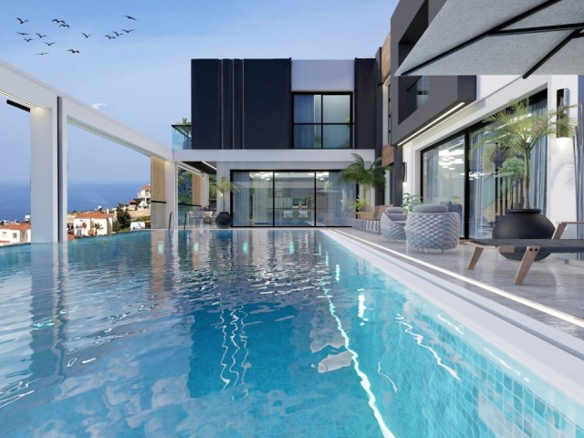 Girne Arapköyde satılık 4 yatak odalı havuzlu 1154 m2 arazi içerisinde satılık modern villa.