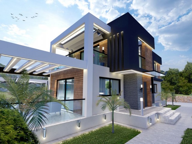 Girne Arapköyde satılık 4 yatak odalı havuzlu 1154 m2 arazi içerisinde satılık modern villa.