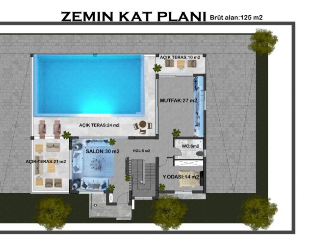 Girne Arapköyde satılık 4 yatak odalı havuzlu 1154 m2 arazi içerisinde satılık modern villa.