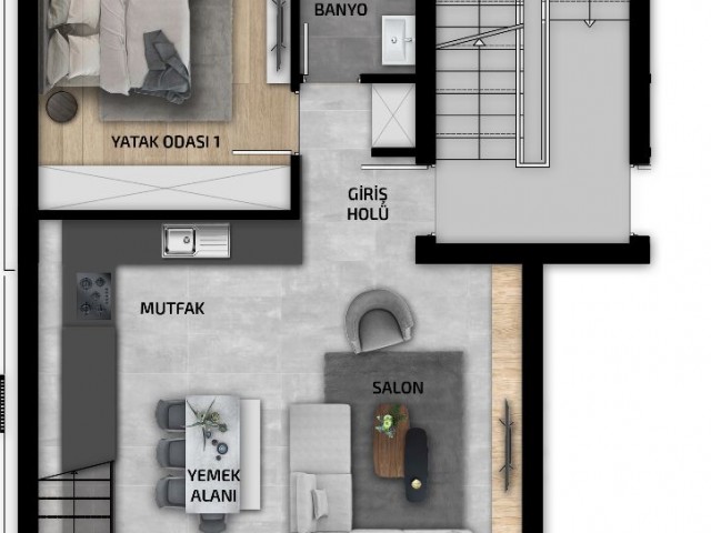 2+1 Loft-Wohnung zum Verkauf in Ötüken, La Isla-Projekt