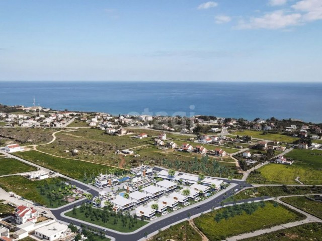 Boaz'daki Aquamarine Bogaz Mansions adlı kapalı, sınırlı, alçak katlı komplekste, kendi terası ve havuza erişimi olan 1+1 daire, 47m2